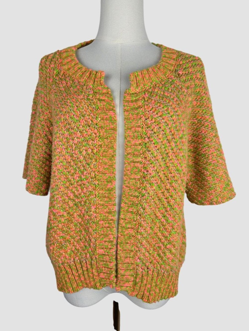 Manila Grace Open Front Cardigan‎ S Knit Short Sleeve Boho Textured Italian EUC